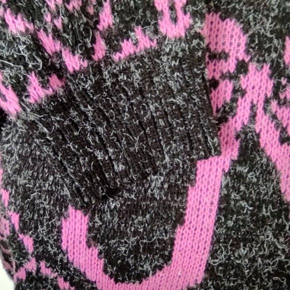 Vintage 80s Bow Print Sweater Crew Neck Marled Fuzzy Knit Pink Grey Medium - Picture 6 of 13